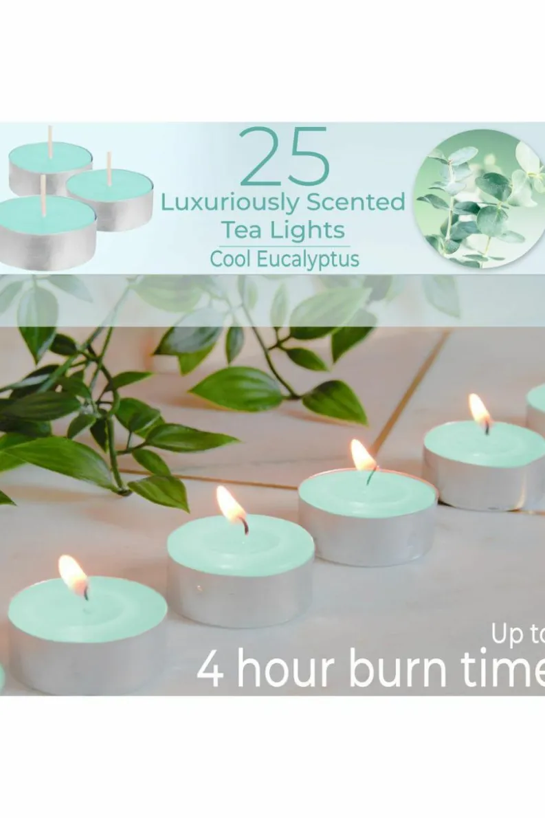 Candles & Diffusers|Candles*Deco Express Scented 25 Packs Tealights - Cool Eucalyptus Green