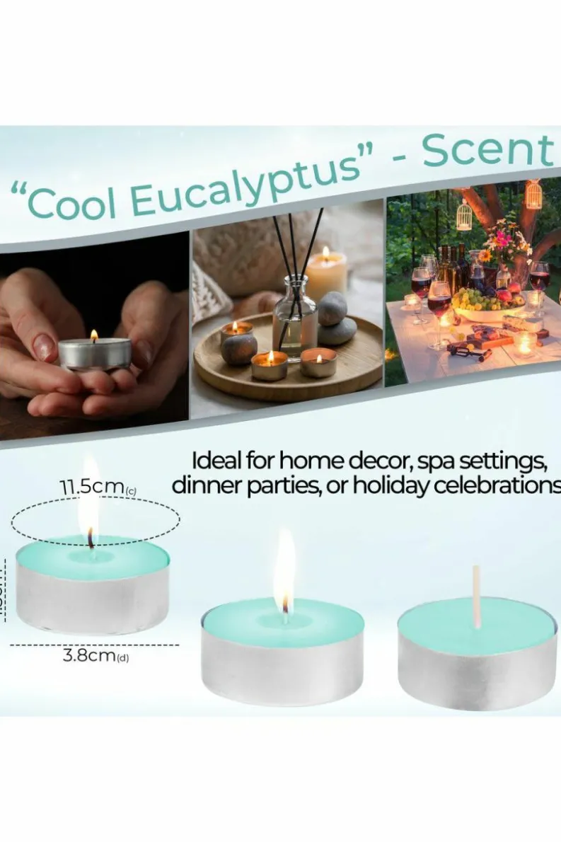 Candles & Diffusers|Candles*Deco Express Scented 25 Packs Tealights - Cool Eucalyptus Green