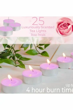 Candles & Diffusers|Candles*Deco Express Scented 25 Packs Tealights - Rose Petals Pink