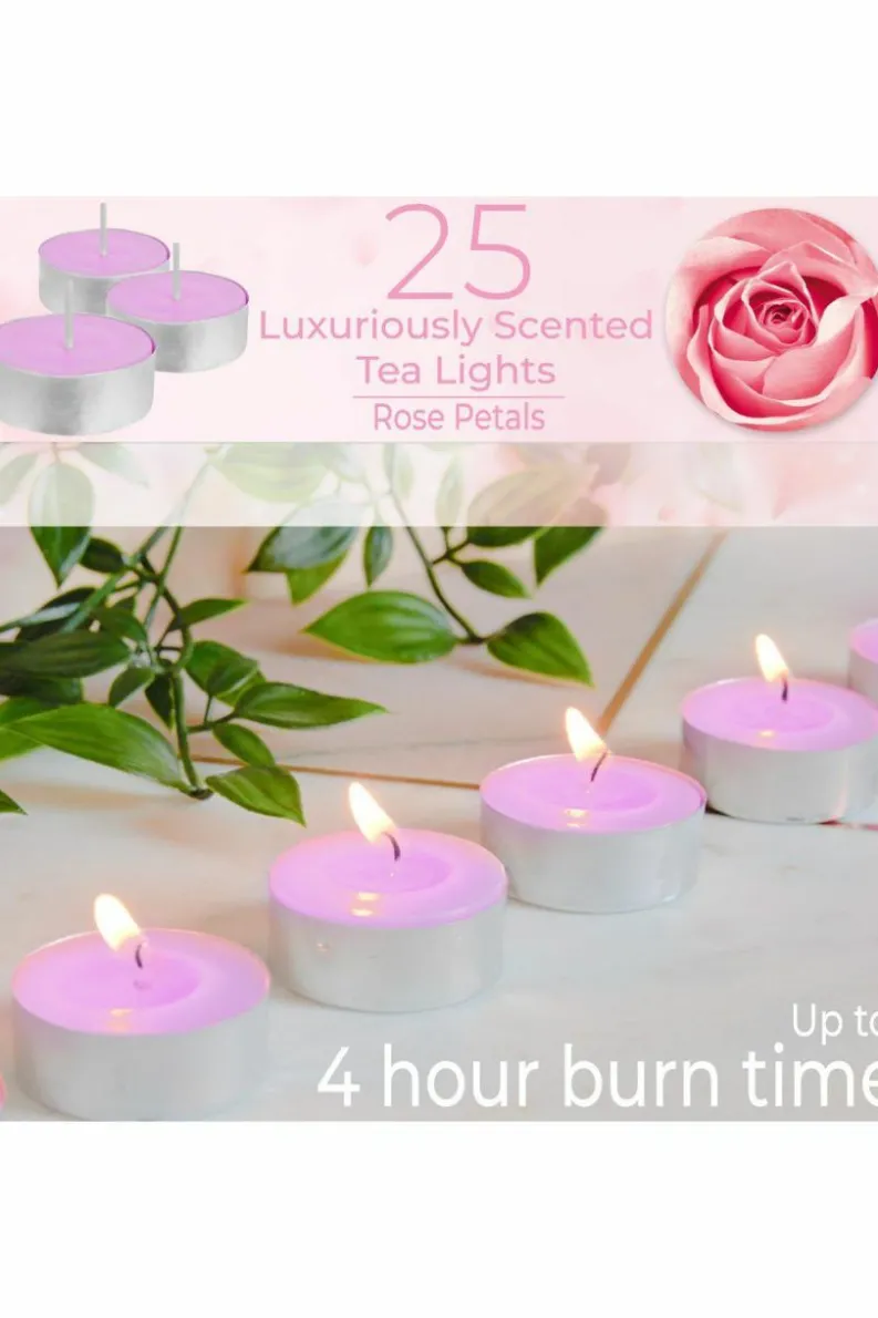 Candles & Diffusers|Candles*Deco Express Scented 25 Packs Tealights - Rose Petals Pink