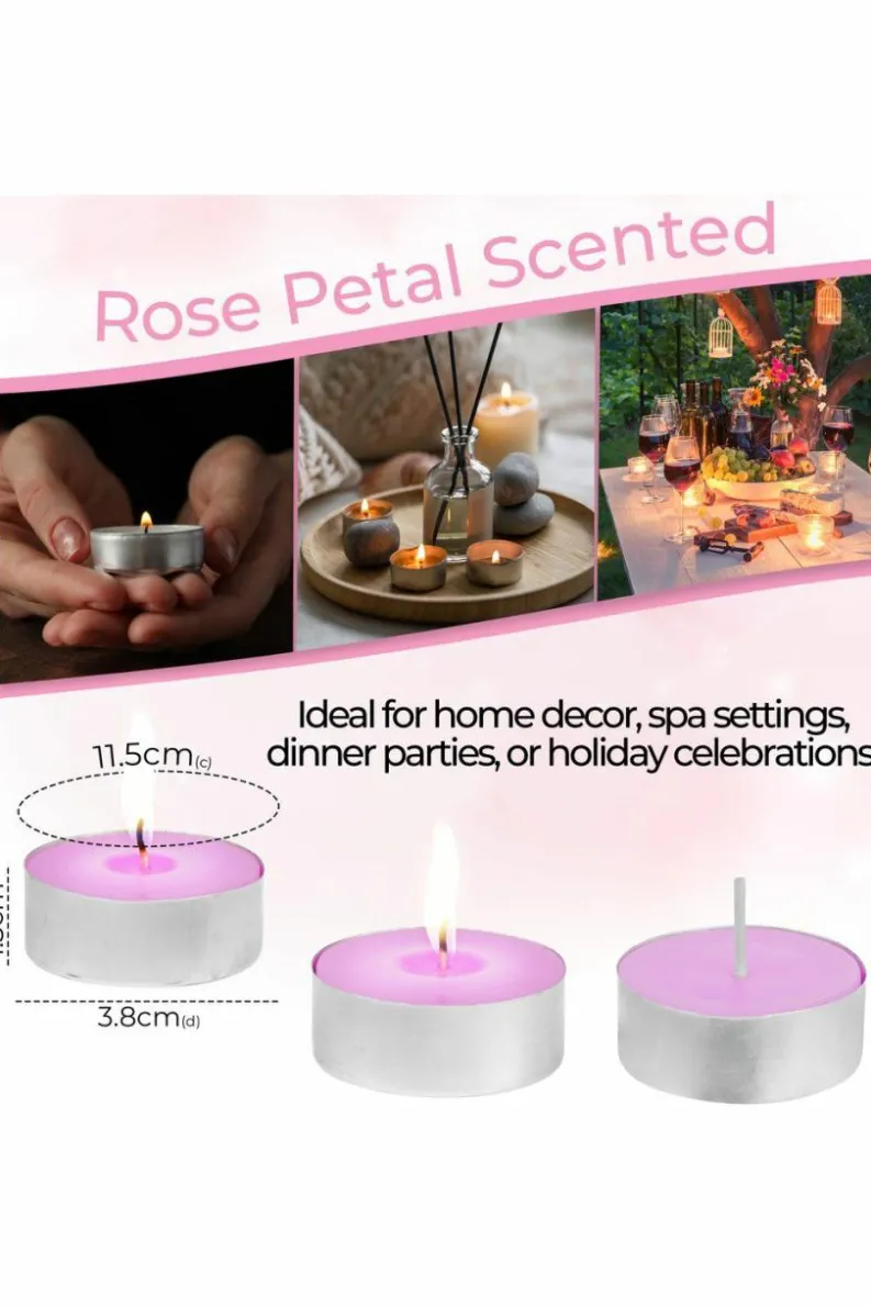 Candles & Diffusers|Candles*Deco Express Scented 25 Packs Tealights - Rose Petals Pink