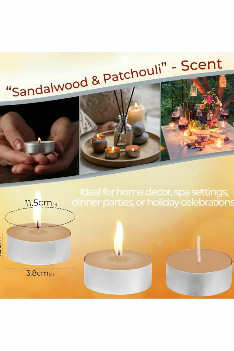 Candles & Diffusers|Candles*Deco Express Scented 25 Packs Tealights - Sandalwood and Patchouli Brown