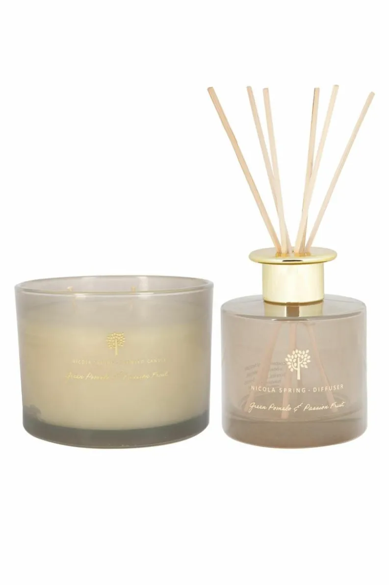 Candles & Diffusers|Candles*Nicola Spring Scented Candle & Reed Diffuser Set 350g Green Pomelo & Passion Fruit Grey