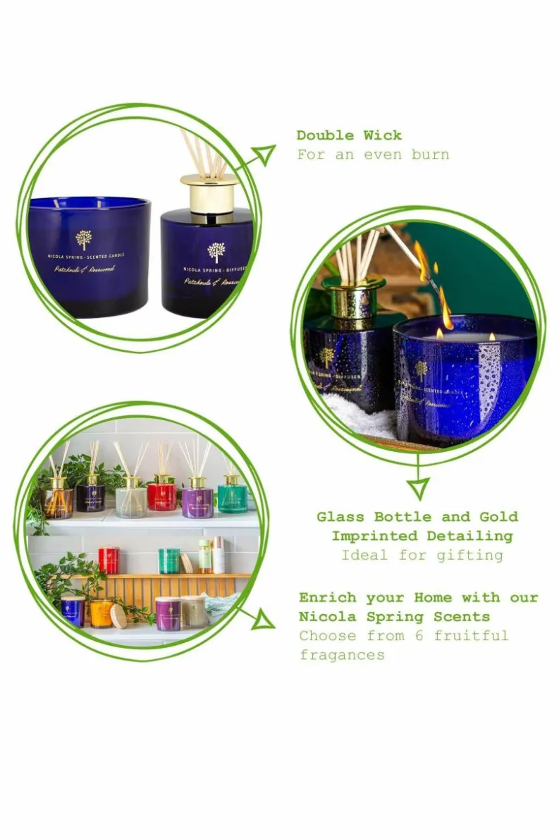 Candles & Diffusers|Candles*Nicola Spring Scented Candle & Reed Diffuser Set 350g Patchouli & Rosewood Blue