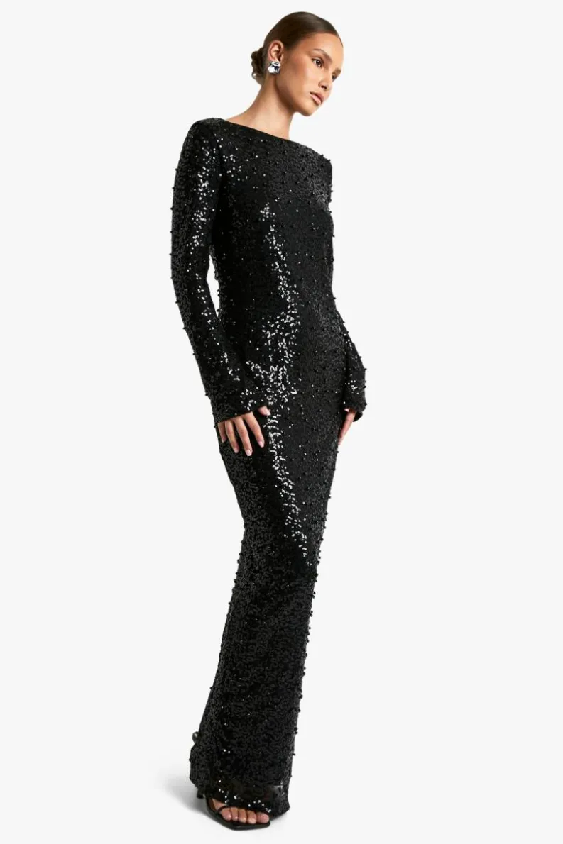 Maxi Dresses*boohoo Scoop Low Back Pearl Sequin Maxi Dress black