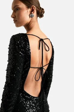 Maxi Dresses*boohoo Scoop Low Back Pearl Sequin Maxi Dress black