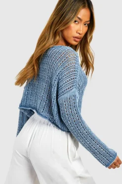 Knitted Tops*boohoo Scoop Neck Knit Long Sleeve Top blue