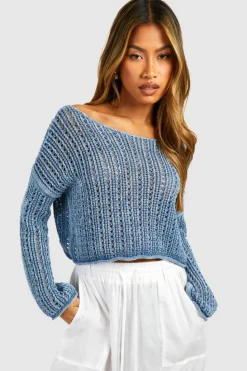 Knitted Tops*boohoo Scoop Neck Knit Long Sleeve Top blue