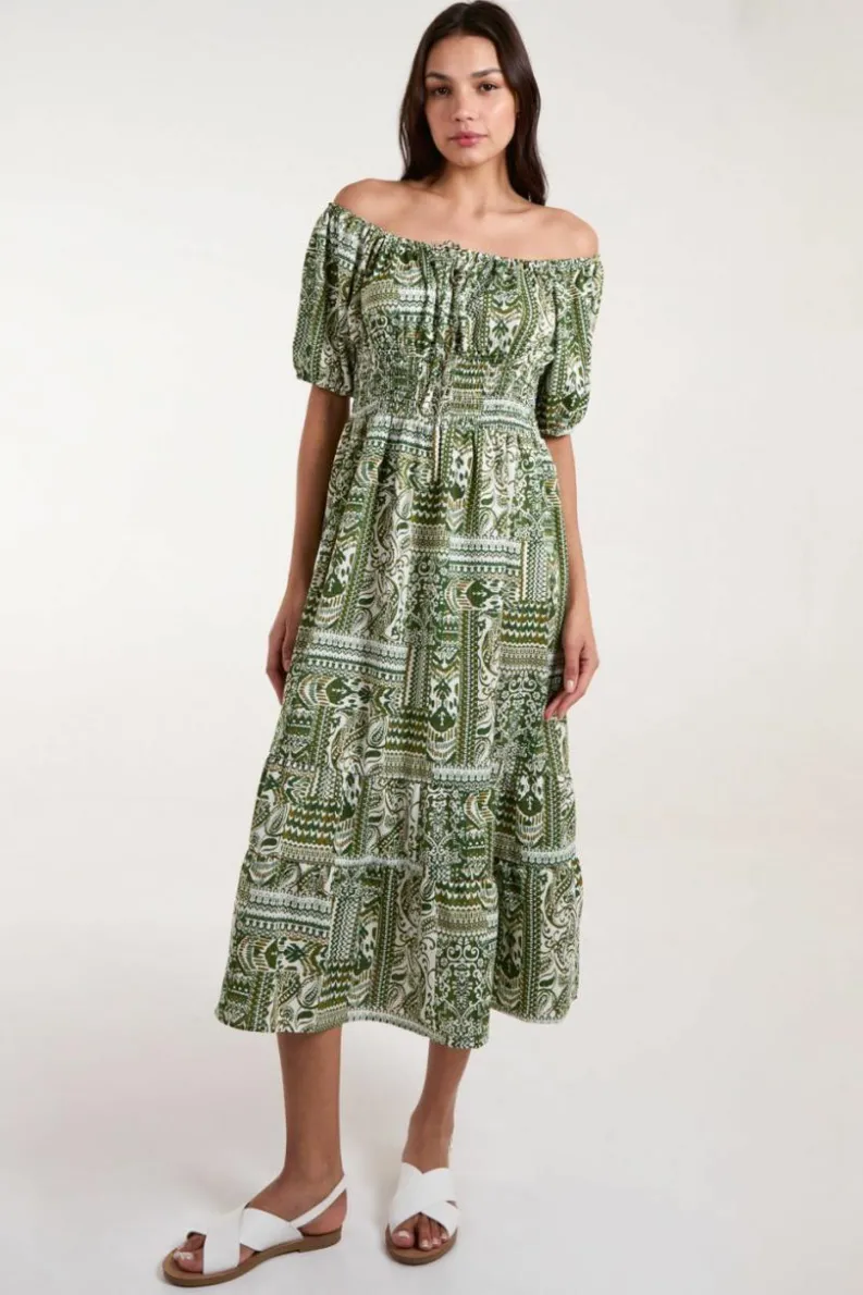 Midi Dresses*Blue Vanilla Scoop Neck Paisley Midi Dress Green