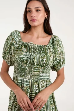 Midi Dresses*Blue Vanilla Scoop Neck Paisley Midi Dress Green