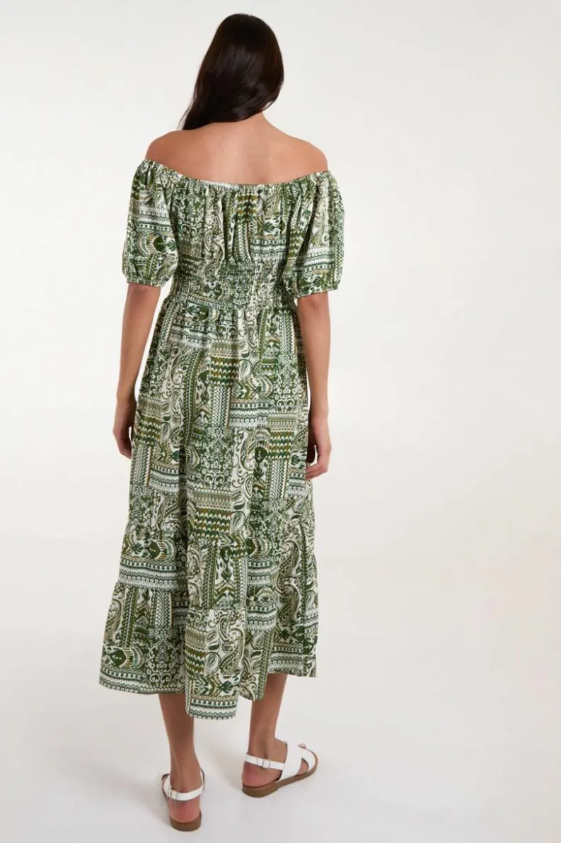 Midi Dresses*Blue Vanilla Scoop Neck Paisley Midi Dress Green