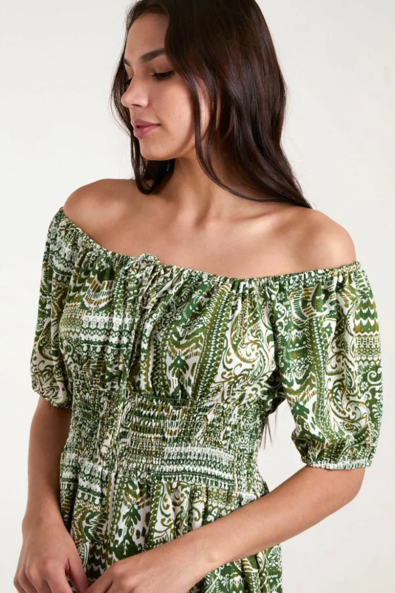 Midi Dresses*Blue Vanilla Scoop Neck Paisley Midi Dress Green
