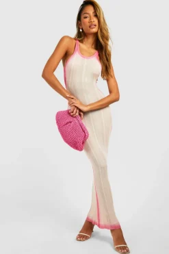 Jumper Dresses|Jumper Dresses*boohoo Scoop Neckline Ombre Fine Gauge Rib Knitted Maxi Dress hot pink
