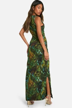Maxi Dresses|Dresses*boohoo Script Print Mesh Racer Neck Maxi Dress multi
