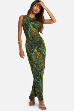 Maxi Dresses|Dresses*boohoo Script Print Mesh Racer Neck Maxi Dress multi