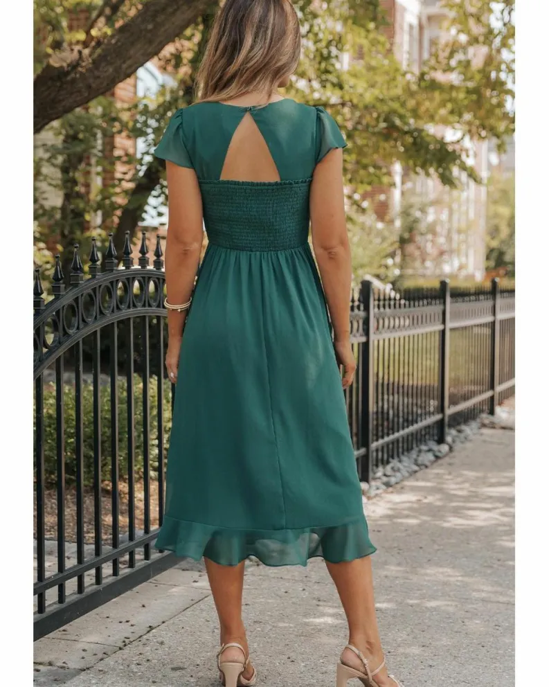 Midi Dresses*Azura Exchange Sea Green Shirred Open Back Sweetheart Neck Ruffled Midi Dress Multi