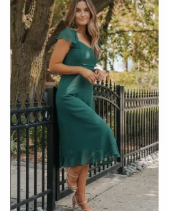 Midi Dresses*Azura Exchange Sea Green Shirred Open Back Sweetheart Neck Ruffled Midi Dress Multi