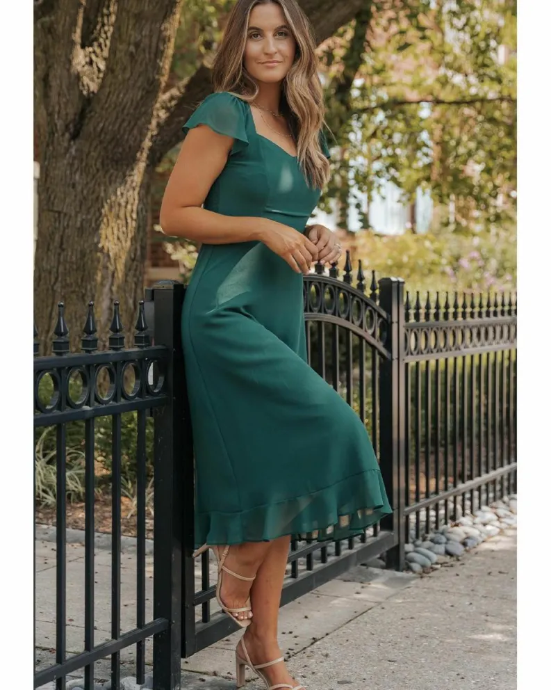 Midi Dresses*Azura Exchange Sea Green Shirred Open Back Sweetheart Neck Ruffled Midi Dress Multi