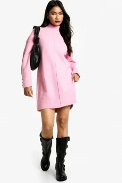 Jumper Dresses|Jumper Dresses*boohoo Seam Detail Oversized Knitted Mini Dress pink