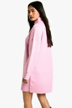 Jumper Dresses|Jumper Dresses*boohoo Seam Detail Oversized Knitted Mini Dress pink