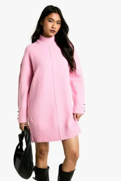 Jumper Dresses|Jumper Dresses*boohoo Seam Detail Oversized Knitted Mini Dress pink