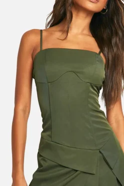 Skater Dresses*boohoo Seam Detail Pleated Skirt Mini Dress khaki