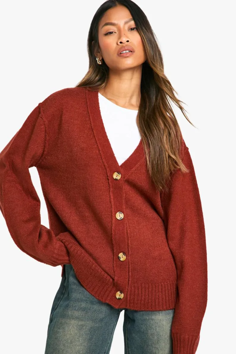 Cardigans|Up To 80% Off Winter Warmers*boohoo Seam Detail Soft Knit Boyfriend Oversized Cardigan chocolate