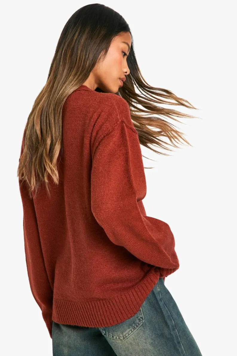 Cardigans|Up To 80% Off Winter Warmers*boohoo Seam Detail Soft Knit Boyfriend Oversized Cardigan chocolate