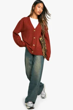 Cardigans|Up To 80% Off Winter Warmers*boohoo Seam Detail Soft Knit Boyfriend Oversized Cardigan chocolate