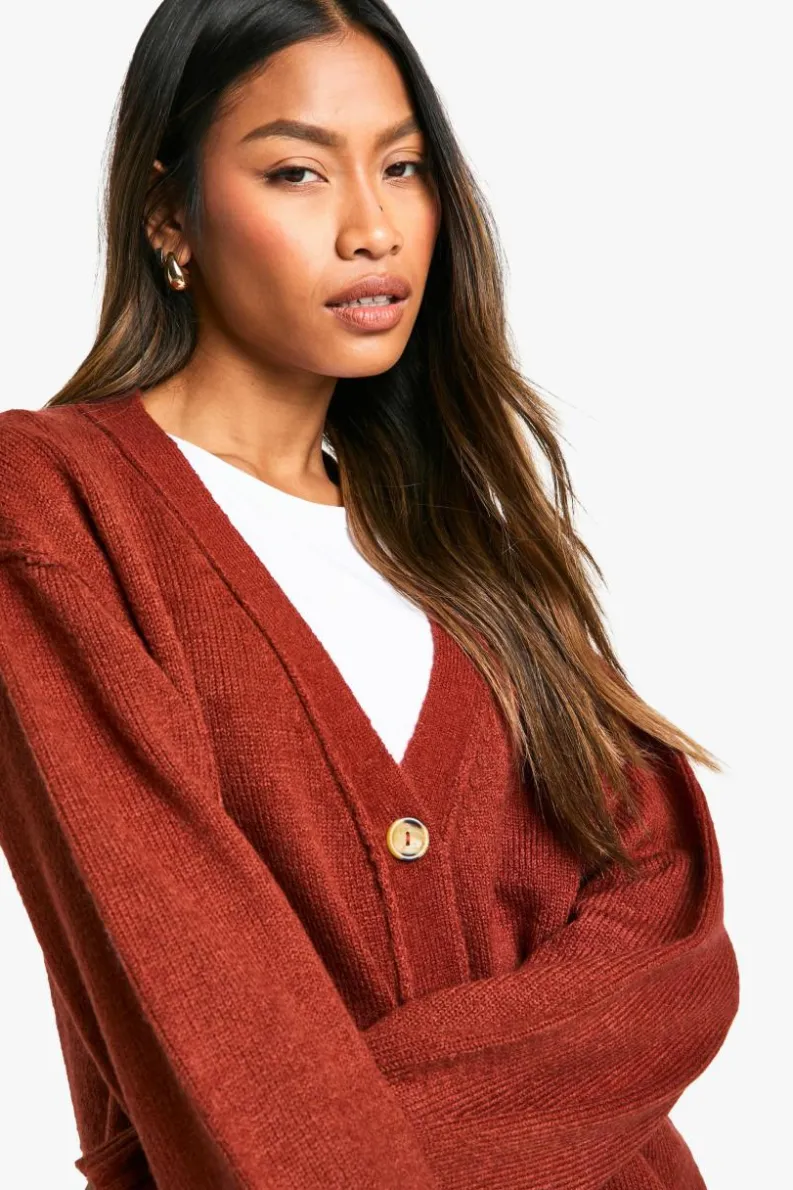 Cardigans|Up To 80% Off Winter Warmers*boohoo Seam Detail Soft Knit Boyfriend Oversized Cardigan chocolate