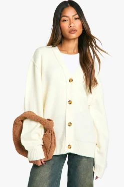 Cardigans|Up To 80% Off Winter Warmers*boohoo Seam Detail Soft Knit Boyfriend Oversized Cardigan ecru