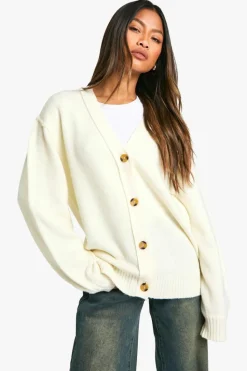 Cardigans|Up To 80% Off Winter Warmers*boohoo Seam Detail Soft Knit Boyfriend Oversized Cardigan ecru