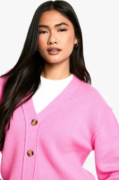 Cardigans|Jumpers & Cardigans*boohoo Seam Detail Soft Knit Boyfriend Oversized Cardigan pink