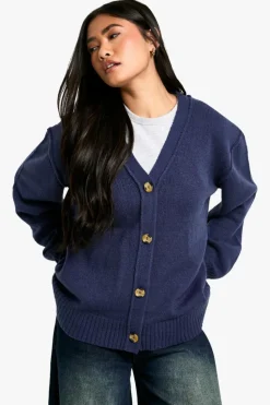Cardigans|Knitwear*boohoo Seam Detail Soft Knit Boyfriend Oversized Cardigan navy