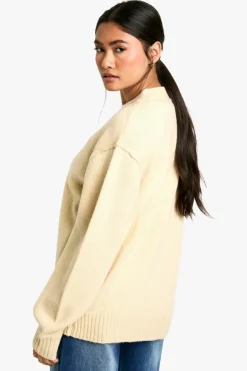 Cardigans|Jumpers & Cardigans*boohoo Seam Detail Soft Knit Boyfriend Oversized Cardigan stone