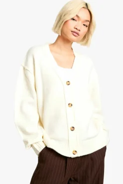 Cardigans|Knitwear*boohoo Seam Detail Soft Knit Boyfriend Oversized Cardigan ecru