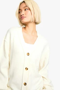 Cardigans|Knitwear*boohoo Seam Detail Soft Knit Boyfriend Oversized Cardigan ecru