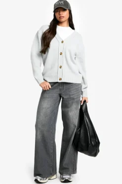 Cardigans*boohoo Seam Detail Soft Knit Boyfriend Oversized Cardigan light grey