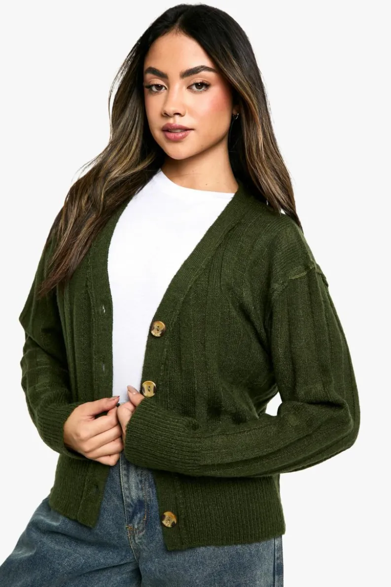 Cardigans*boohoo Seam Detail Soft Rib Knit Boyfriend Cardigan forest
