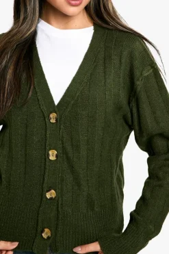 Cardigans*boohoo Seam Detail Soft Rib Knit Boyfriend Cardigan forest