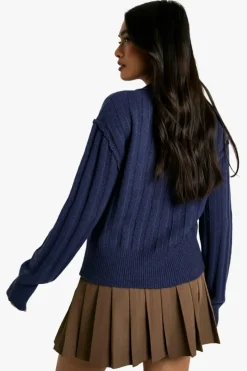 Cardigans|Knitwear*boohoo Seam Detail Soft Rib Knit Boyfriend Cardigan navy