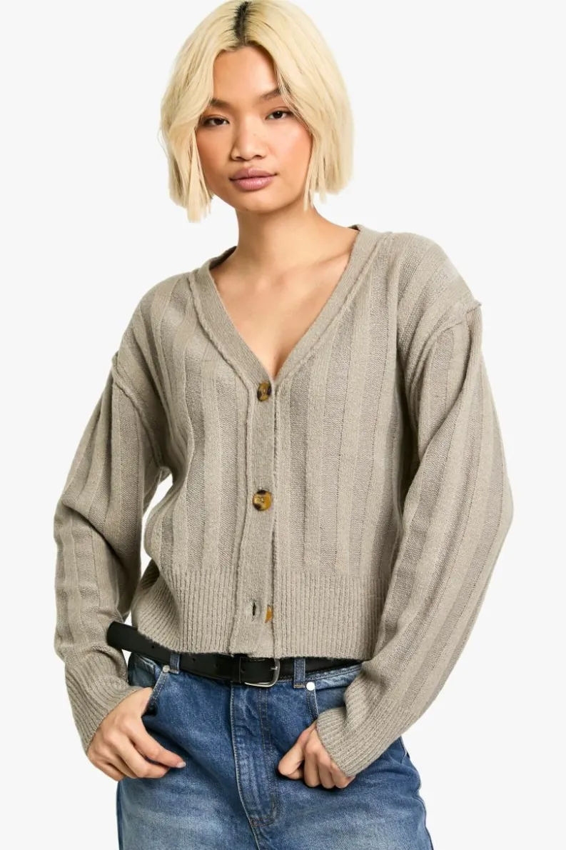 Cardigans*boohoo Seam Detail Soft Rib Knit Boyfriend Cardigan oatmeal
