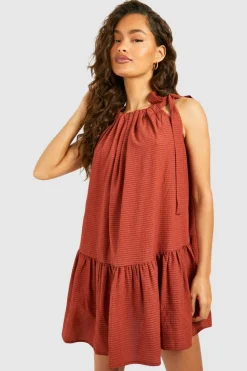 Smock Dresses*boohoo Seersucker Strappy Mini Dress rust