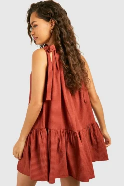 Smock Dresses*boohoo Seersucker Strappy Mini Dress rust