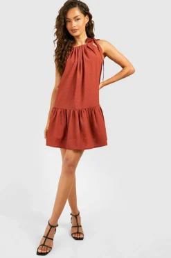 Smock Dresses*boohoo Seersucker Strappy Mini Dress rust