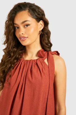 Smock Dresses*boohoo Seersucker Strappy Mini Dress rust