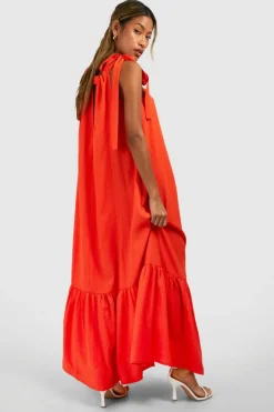 Smock Dresses*boohoo Seersucker Tier Hem Maxi Dress burnt orange