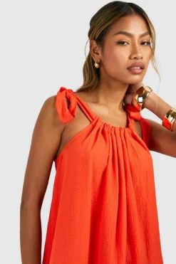Smock Dresses*boohoo Seersucker Tier Hem Maxi Dress burnt orange