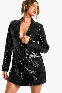 Blazer Dresses*boohoo Sequin Blazer Dress black