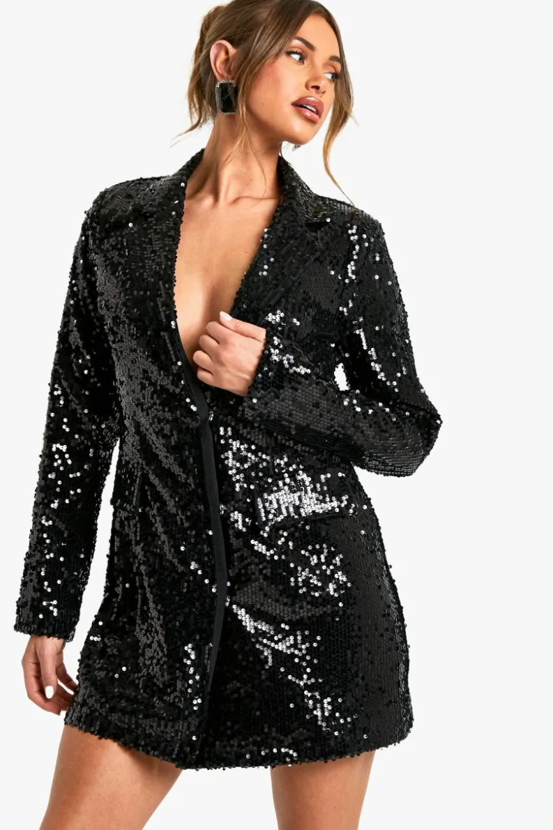 Blazer Dresses*boohoo Sequin Blazer Dress black